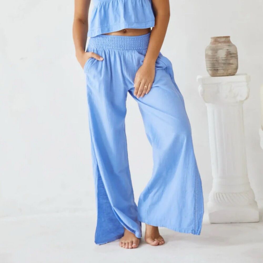 Blanco By Nature Aria Cover Up Pants in Azure Blue Womens S Boho Beachy Coastal